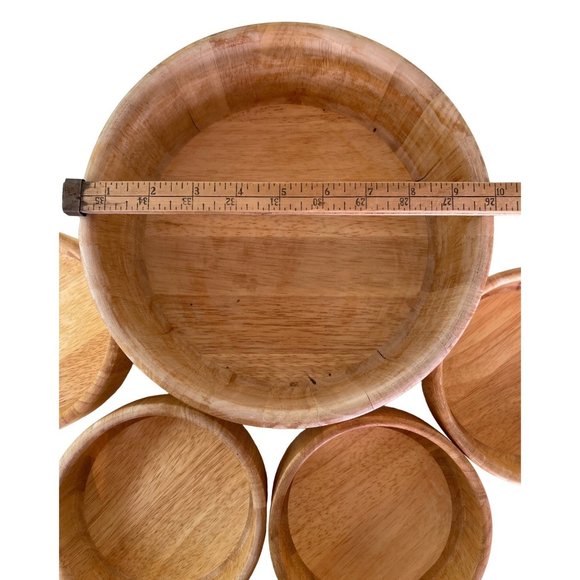 Vintage Teak Wood Salad Bowl Serving Set Made in Thailand 5 pc Set 1960's MCM - Picture 3 of 9